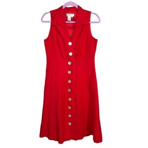 Coldwater Creek A Line Dress P10 Red Mod Pinup Rockabilly Linen Blend Sleeveless